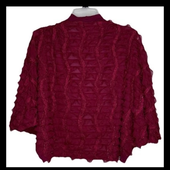 Satin & Lace Semi-Sheer Peach Blouse M Sheer Long Sleeves Pearls & Silver Studs - Picture 6 of 9